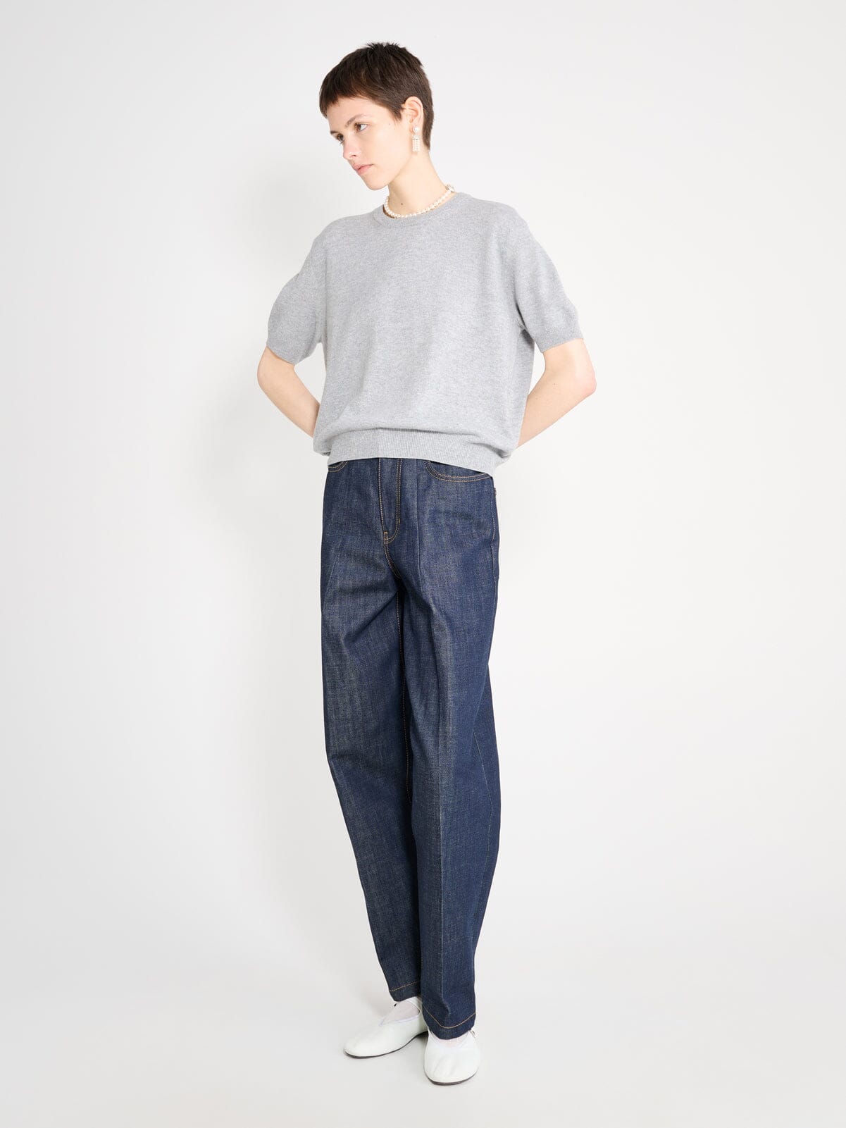 Nackiyé Knitwear Pearl Cashmere Short Sleeved Crewneck
